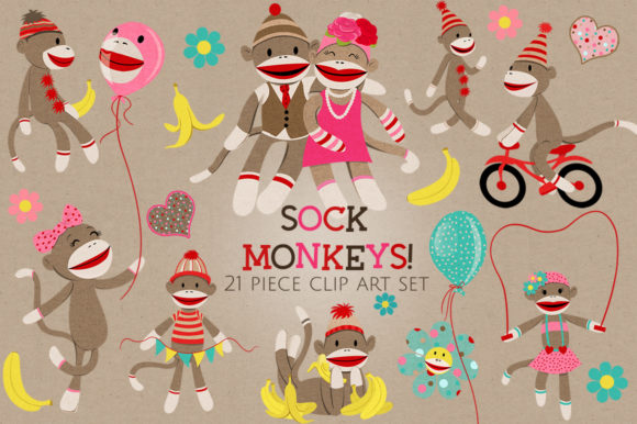 Download Sock Monkeys Clip Art Set - Monkeys Collection