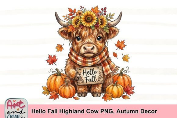 Download Hello Fall Highland Cow PNG, Autumn Decor - Hello fall Collection
