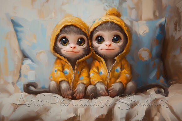 Download Monkeys in Yellow Hoodies Kids Room Art - Premium Resources