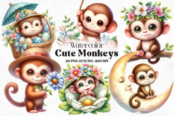 Download Cute Baby Monkeys Clipart Bundle - Premium Resources